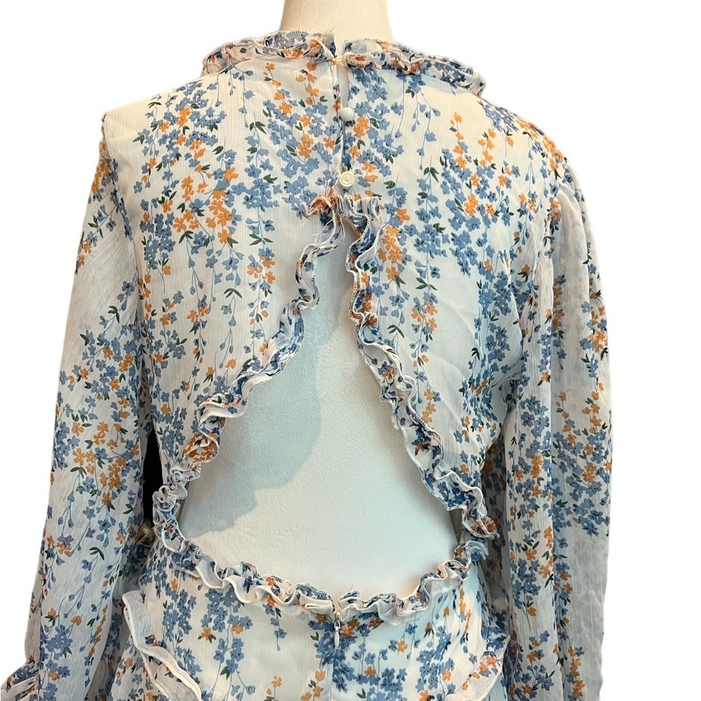 Small Sexyshine Women‘s Deep V Neck Ruffle Floral Print Open Back Mini Dress - Picture 11 of 11